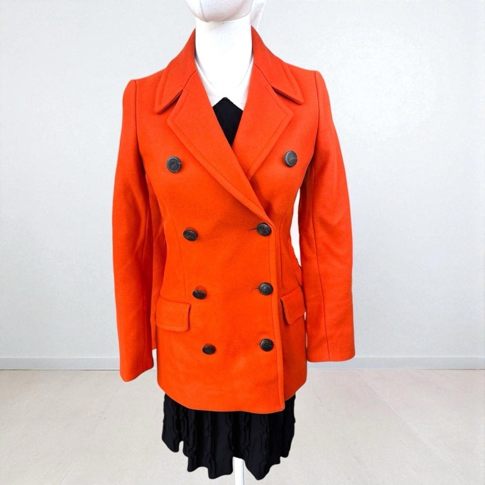 Paul &‎ Joe Paris NWT SZ 34EU -Small Orange double breasted wool/ cash Pea Coat